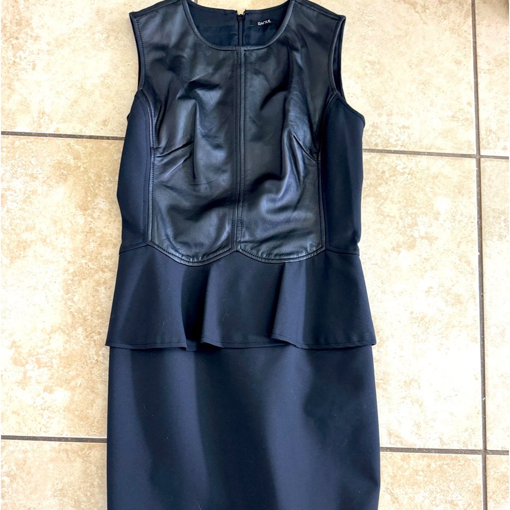 Black peplum dress with faux leather